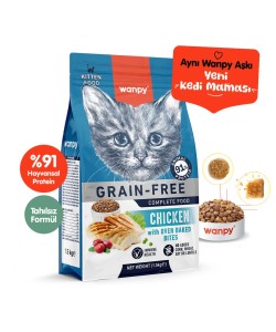 WANPY TAHILSIZ TAVUK ETLİ YAVRU KEDİ MAMASI(1,5KG)